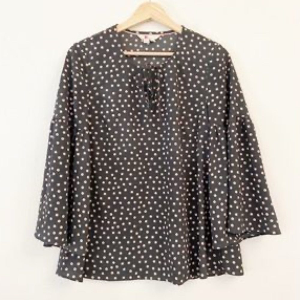Boden Women's Shirt Top Europe Boho Flared Sleeve Black - Pink Polka Dot Size 4